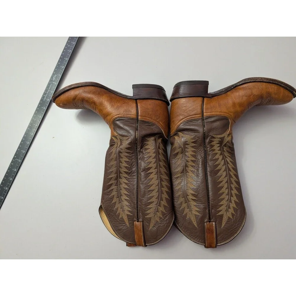 Vintage Tony Lama Brown Leather Cowboy Boots Mens 6 B Fits Womens 7.5 8 Western